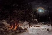 Cornelius Krieghoff Indian Hunters Camp, Moonlight oil painting on canvas